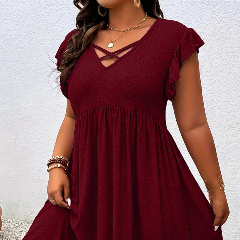 👗50% RABATT!🎀V-ringad klänning med mudd för kvinnor