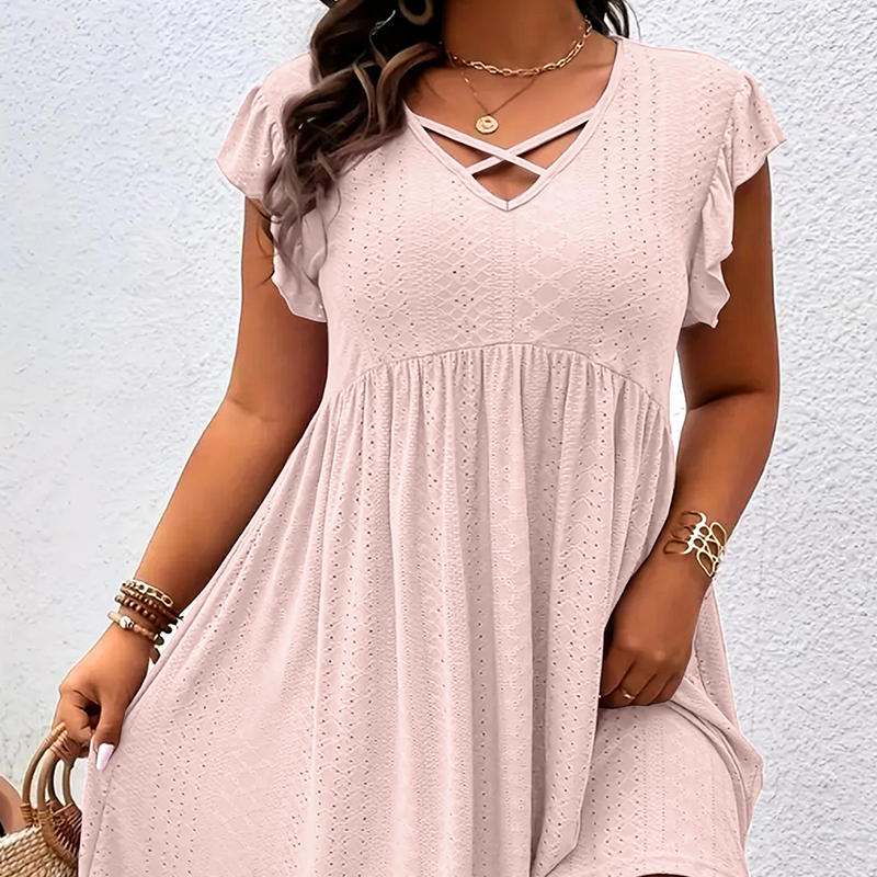 👗50% RABATT!🎀V-ringad klänning med mudd för kvinnor