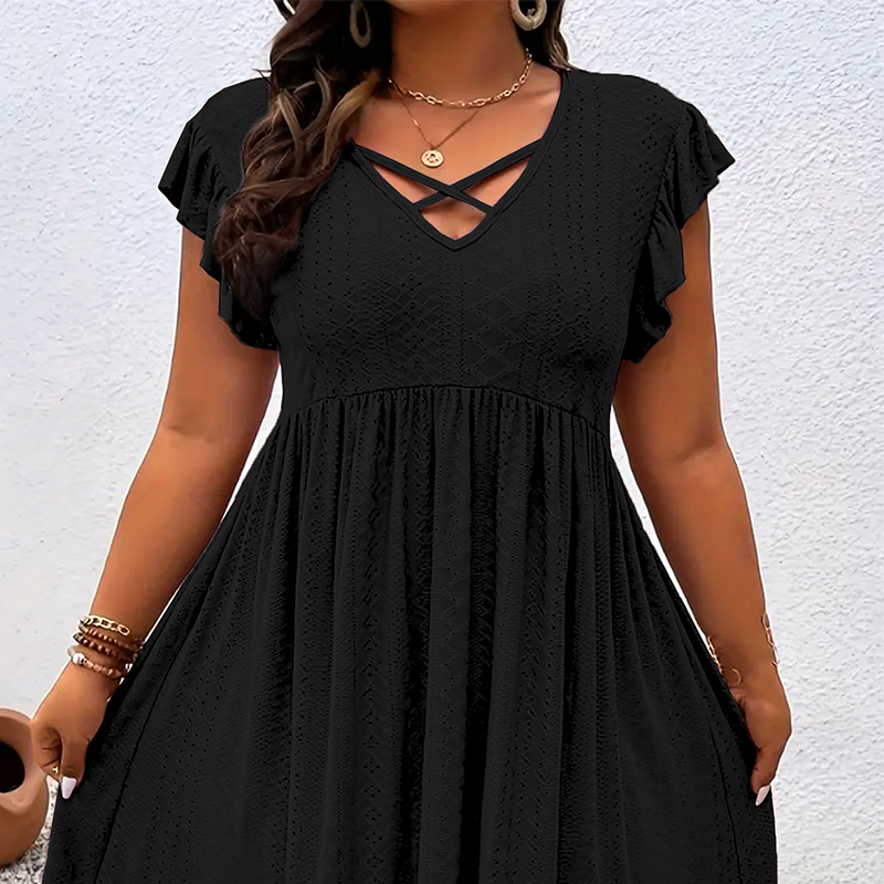 👗50% RABATT!🎀V-ringad klänning med mudd för kvinnor
