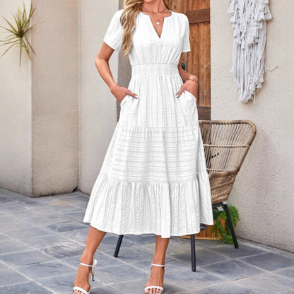 🔥Kortärmade V-neckade långklänningar för kvinnor med kort ärm👗