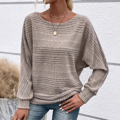 👚Enfärgad Randig Tröja med Rund Halsringning och Långa Ärmar