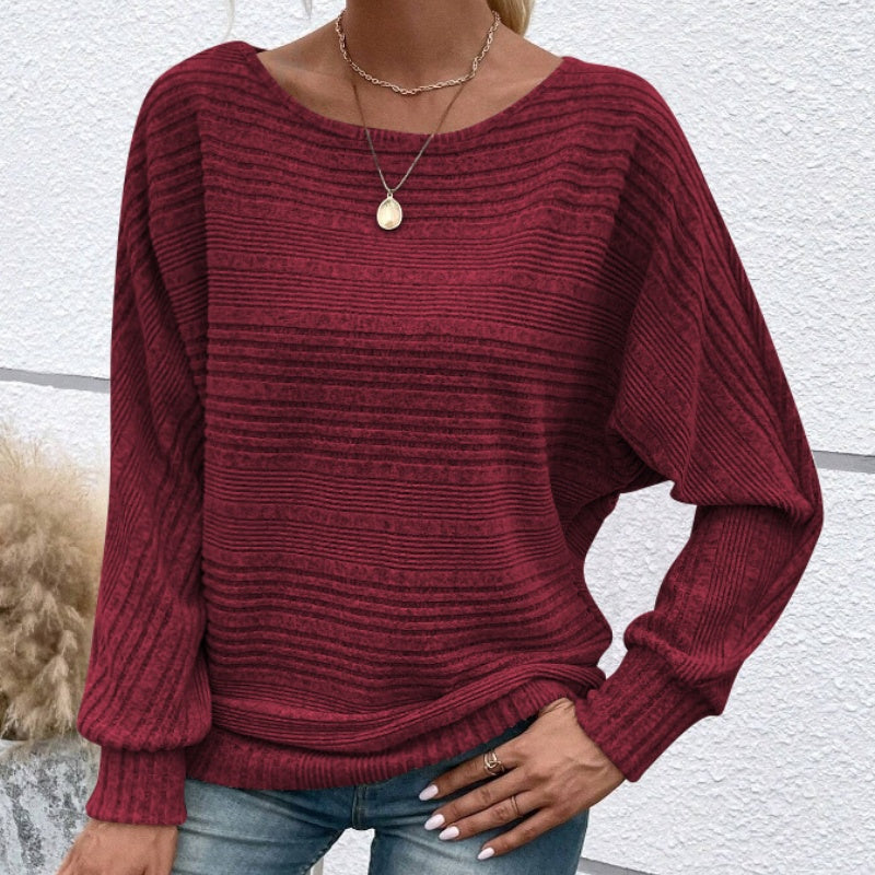 👚Enfärgad Randig Tröja med Rund Halsringning och Långa Ärmar