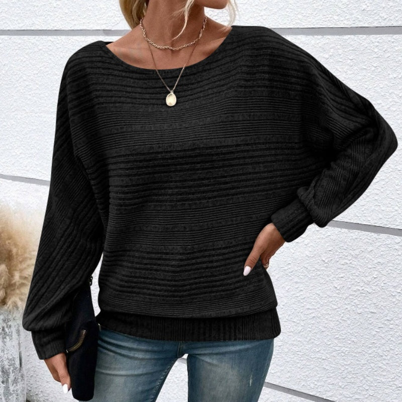 👚Enfärgad Randig Tröja med Rund Halsringning och Långa Ärmar