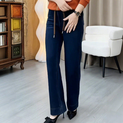 ⏳Tidsbegränsad 50 % rabatt⏰Damjeans med dragsnöre i straight fit och resår👖