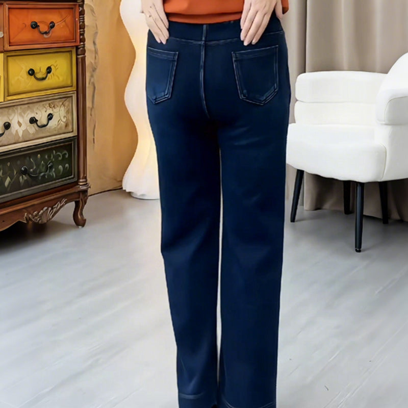 ⏳Tidsbegränsad 50 % rabatt⏰Damjeans med dragsnöre i straight fit och resår👖