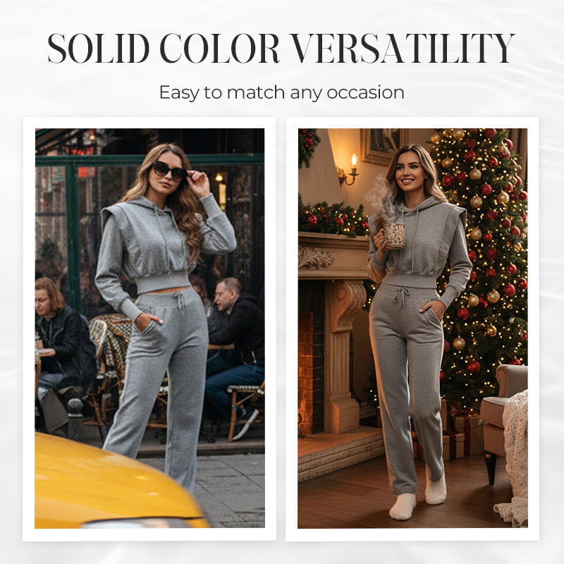 🌸Wieanfedy™ 2-delat Ribbad Långärmad Crop Top & Wide Leg Byxor Set – Matchat Loungeoutfit