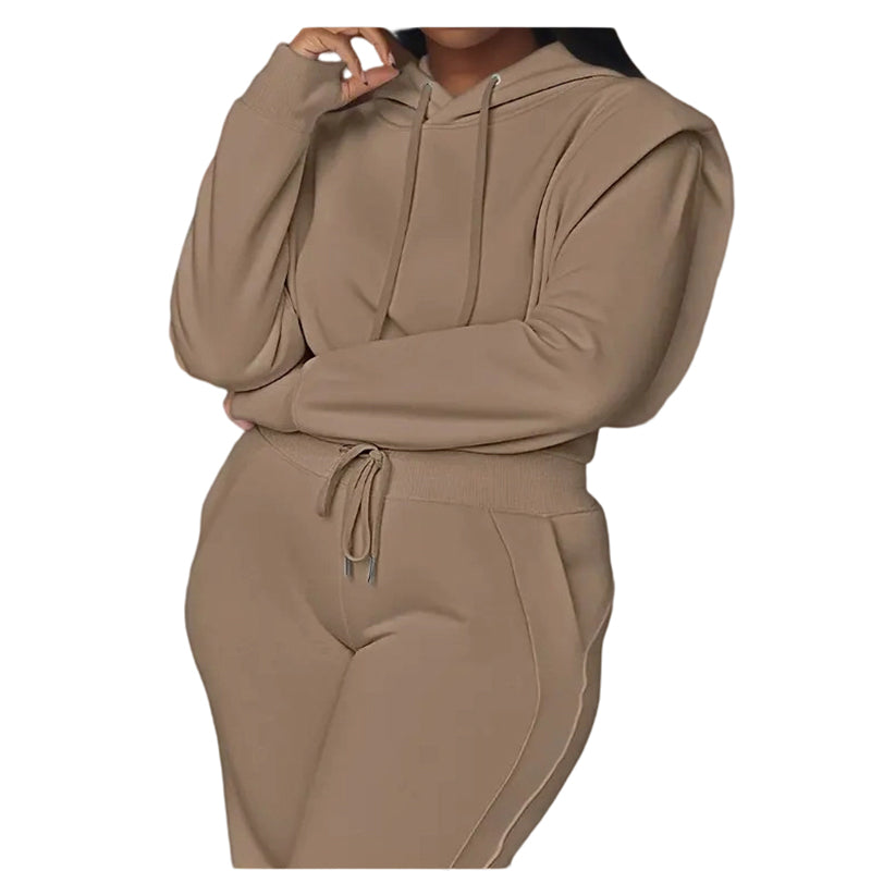 🌸Wieanfedy™ 2-delat Ribbad Långärmad Crop Top & Wide Leg Byxor Set – Matchat Loungeoutfit