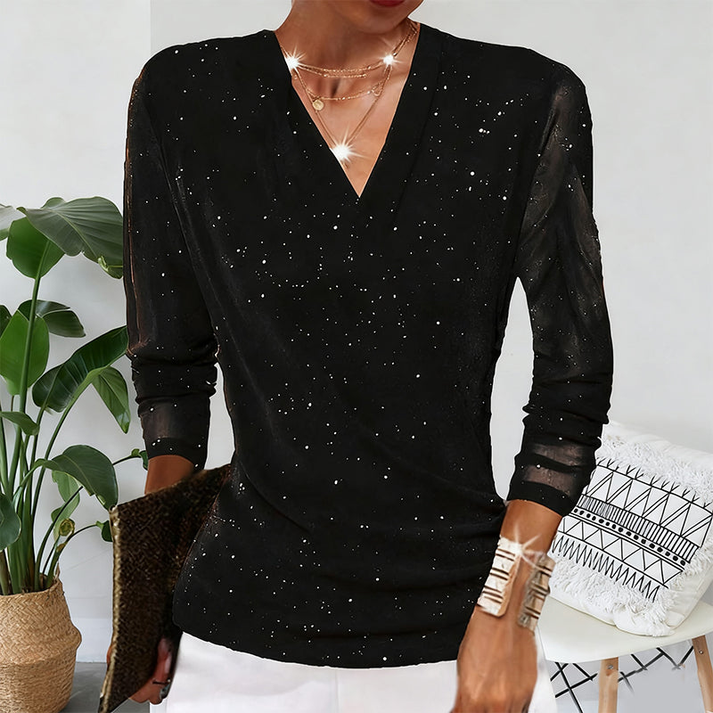 👚 60% RABATT! 💫 DAMTRÖJA MED V-RINGNING - Korsad Framkant och Långa Ärmar, Mjukt Stretchtyg för Elegant Komfort, Perfekt för Fest och Vardag 🌟🎉