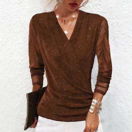 👚 60% RABATT! 💫 DAMTRÖJA MED V-RINGNING - Korsad Framkant och Långa Ärmar, Mjukt Stretchtyg för Elegant Komfort, Perfekt för Fest och Vardag 🌟🎉