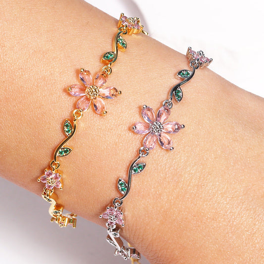 🌼Kvinnors armband med körsbärsblommor och strass🌸