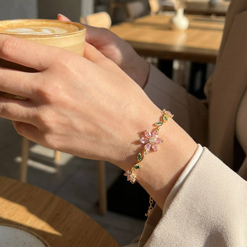 🌼Kvinnors armband med körsbärsblommor och strass🌸