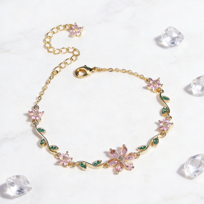 🌼Kvinnors armband med körsbärsblommor och strass🌸