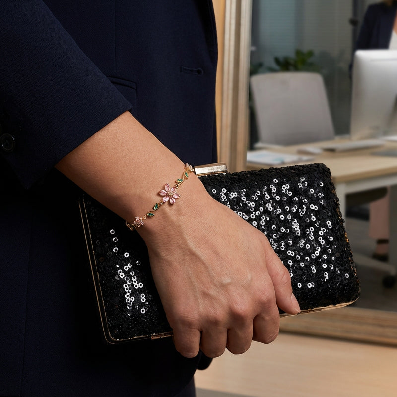 🌼Kvinnors armband med körsbärsblommor och strass🌸