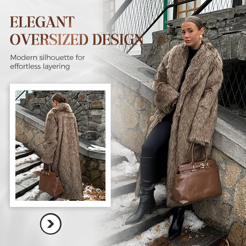 Elegant lång fuskpälskappa för kvinnor