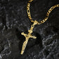 ✨ Guldkrucifixhalsband – Detaljerat INRI-motiv, justerbar figarokedja och glittrande finish 💛