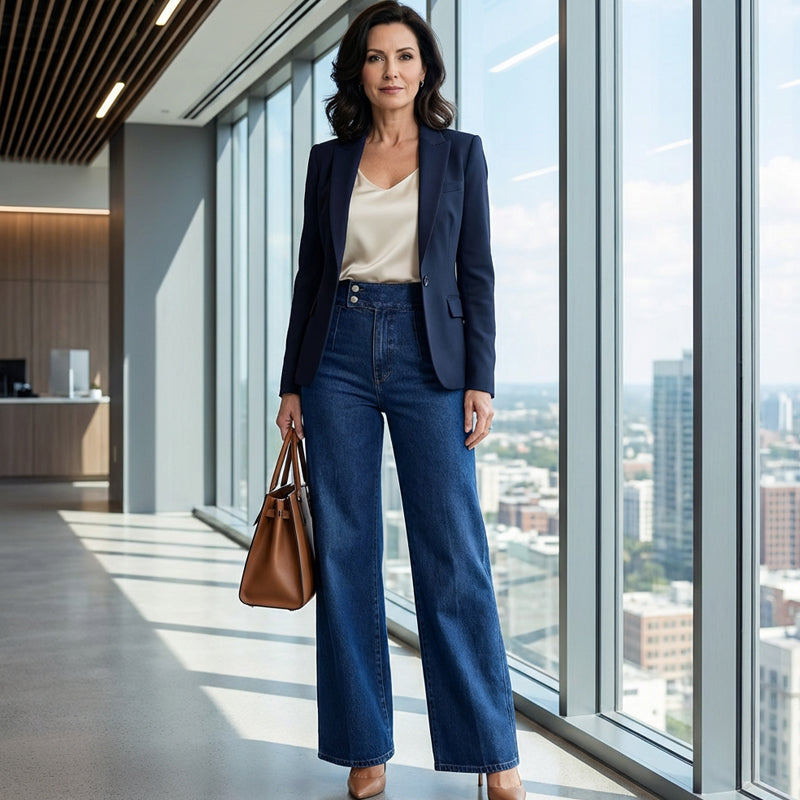 💖Högmidjade jeans med vida ben för damer