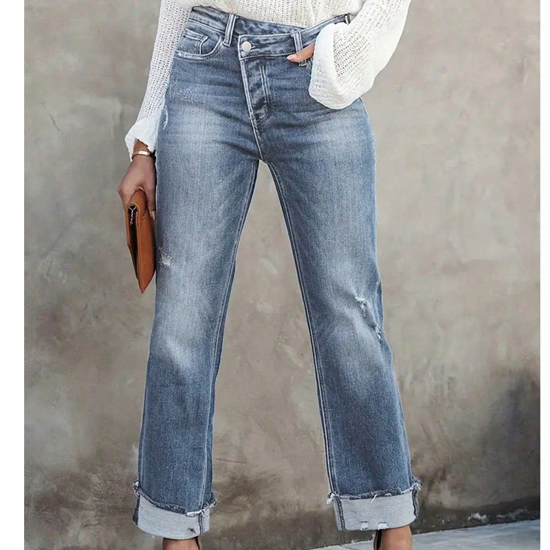 Stretchjeans med hög midja och raka ben för damer