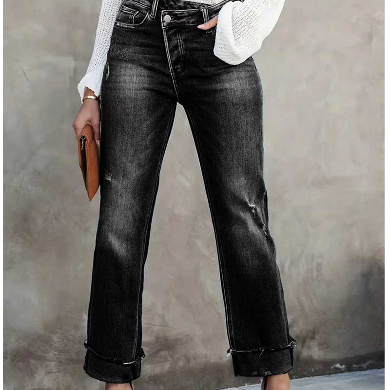 Stretchjeans med hög midja och raka ben för damer