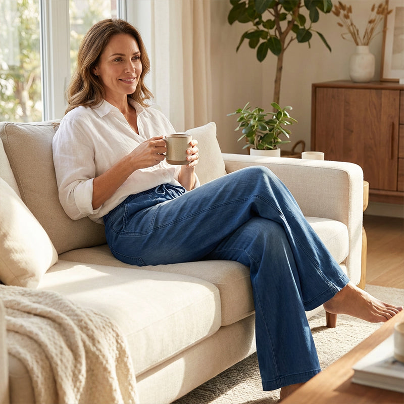 👖 Stretch Jeans Dam | Midjehöjd, Breda Ben, Dragsko Midja & Rak Passform ✨