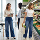 👖 Stretch Jeans Dam | Midjehöjd, Breda Ben, Dragsko Midja & Rak Passform ✨