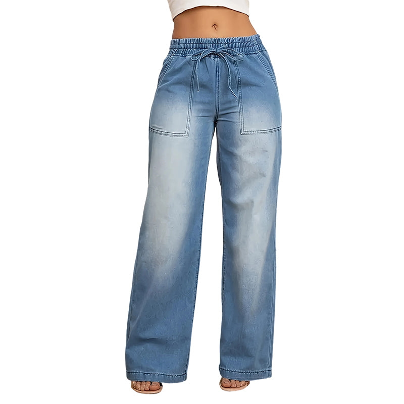 👖 Stretch Jeans Dam | Midjehöjd, Breda Ben, Dragsko Midja & Rak Passform ✨