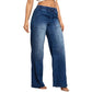 👖 Stretch Jeans Dam | Midjehöjd, Breda Ben, Dragsko Midja & Rak Passform ✨