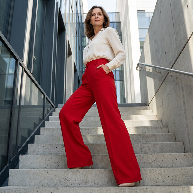 👖 50% RABATT NU! 💼 Kvinnors Högmidjade Vida Byxor – Flödande Silhuett, Sidofickor & Mångsidig – Kontor till Kväll, Ansträngningslöst Elegant ✨
