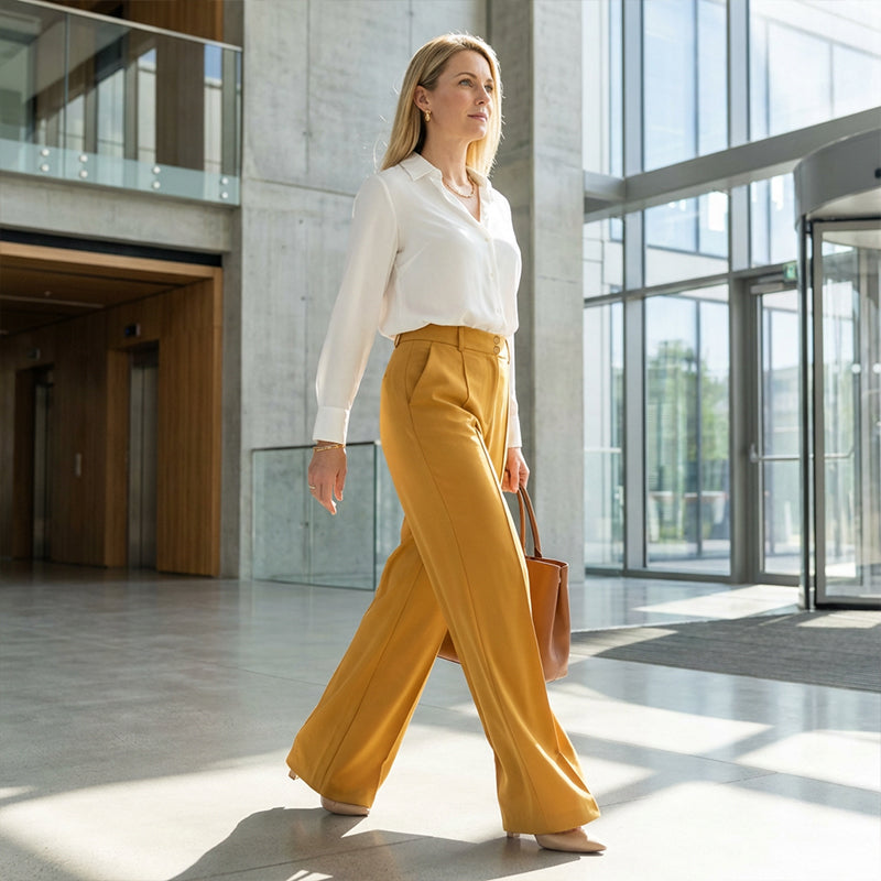 👖 50% RABATT NU! 💼 Kvinnors Högmidjade Vida Byxor – Flödande Silhuett, Sidofickor & Mångsidig – Kontor till Kväll, Ansträngningslöst Elegant ✨