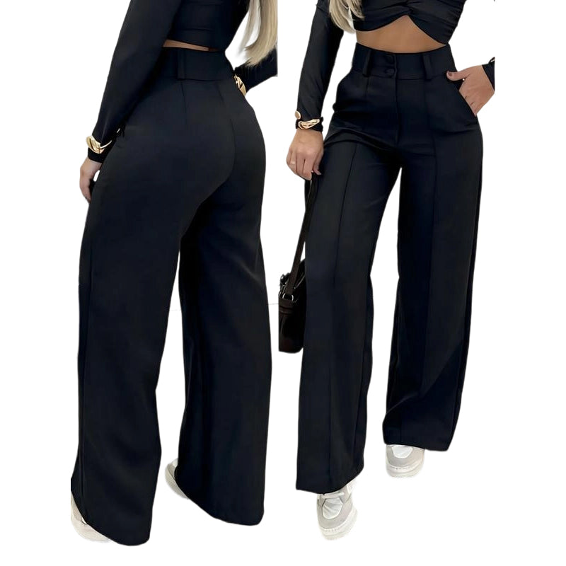 👖 50% RABATT NU! 💼 Kvinnors Högmidjade Vida Byxor – Flödande Silhuett, Sidofickor & Mångsidig – Kontor till Kväll, Ansträngningslöst Elegant ✨