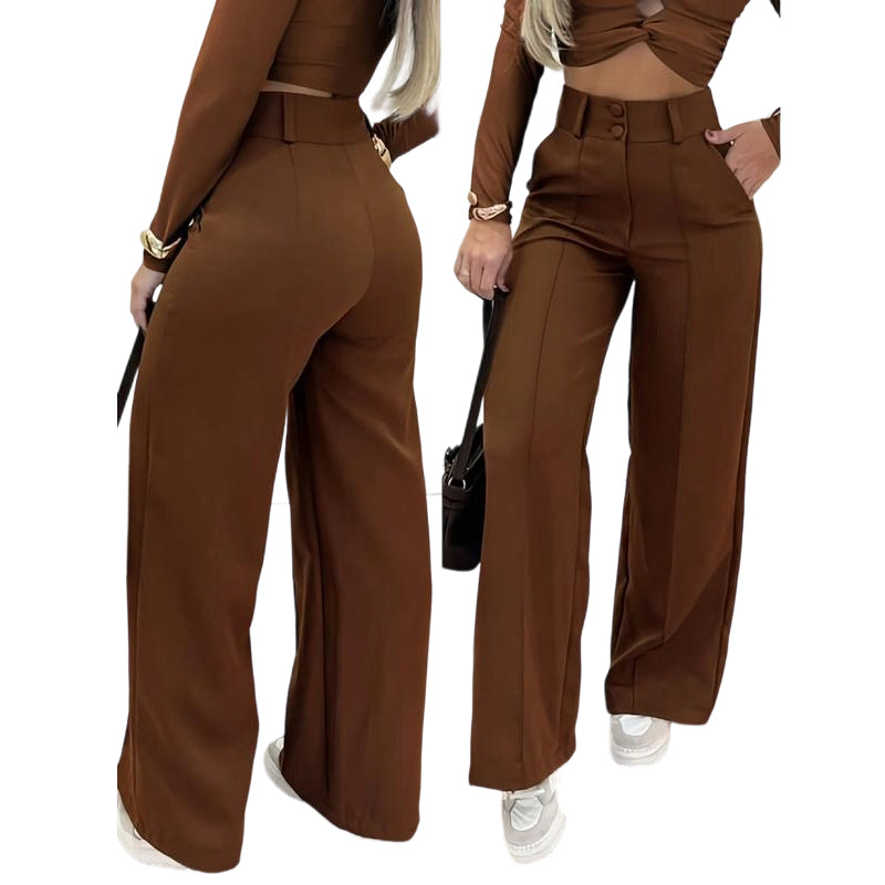 👖 50% RABATT NU! 💼 Kvinnors Högmidjade Vida Byxor – Flödande Silhuett, Sidofickor & Mångsidig – Kontor till Kväll, Ansträngningslöst Elegant ✨