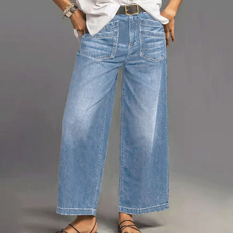 👖 Damjeans med Hög Midja och Vida Ben – Figursydd, Längre Ben & Superbekväm 💙