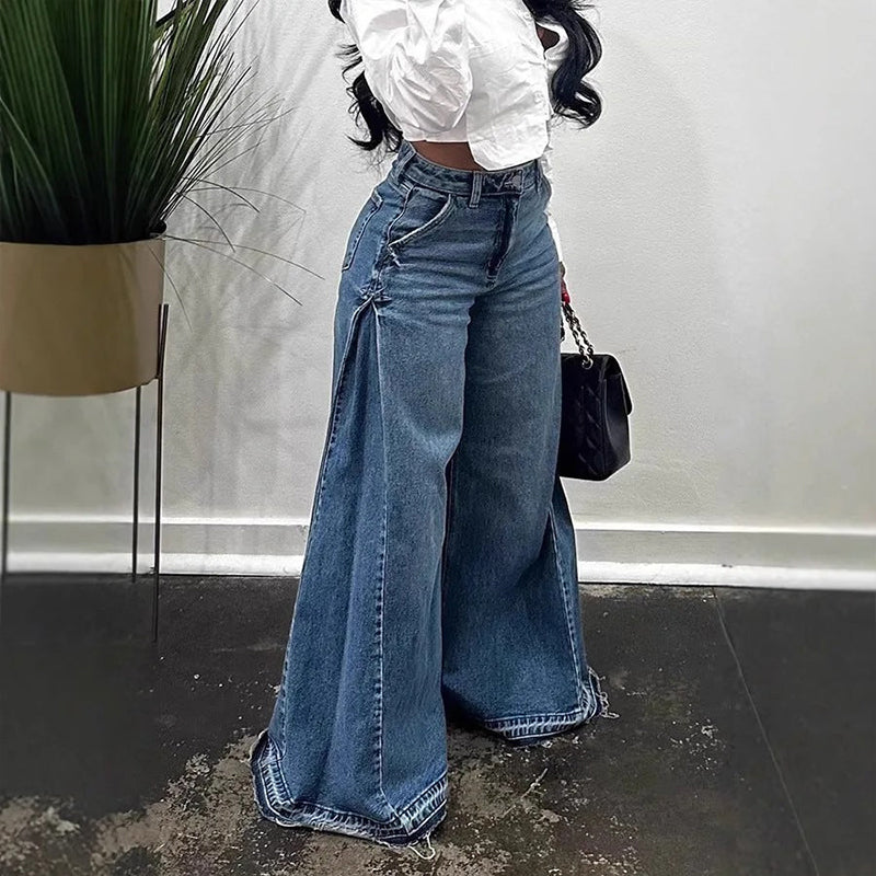 💖Oversized jeans med hög midja och vida ben för dam