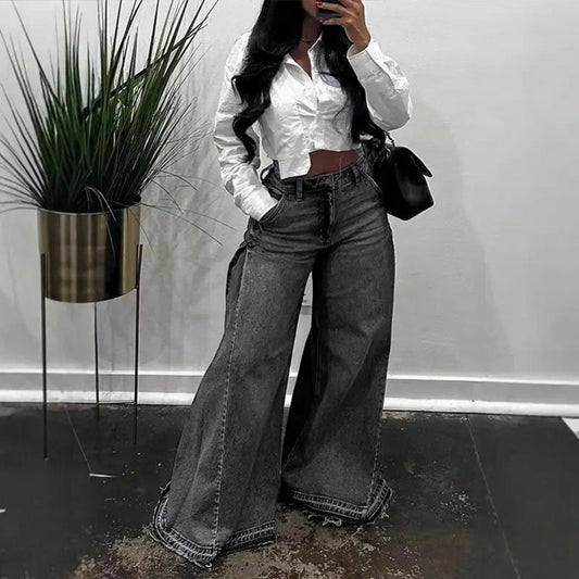 💖Oversized jeans med hög midja och vida ben för dam