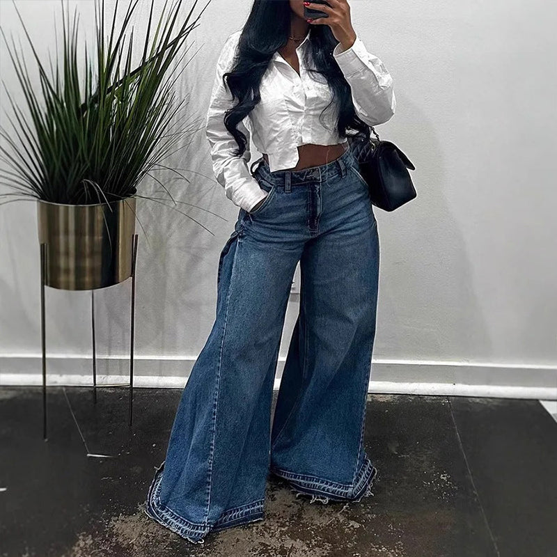 💖Oversized jeans med hög midja och vida ben för dam