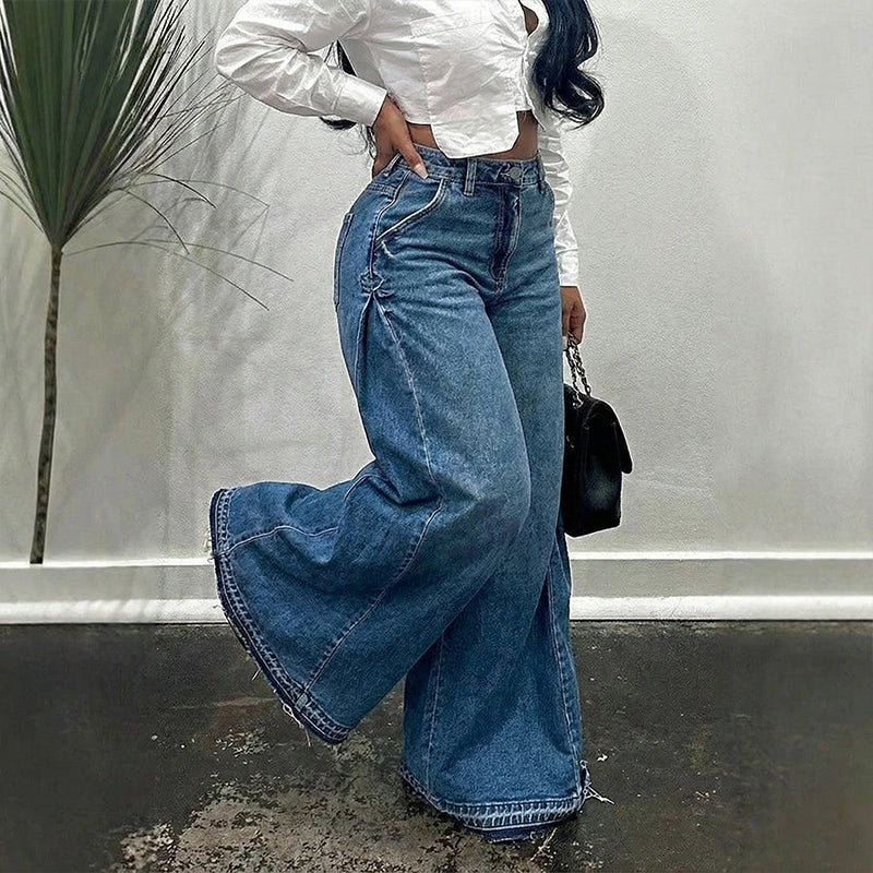💖Oversized jeans med hög midja och vida ben för dam