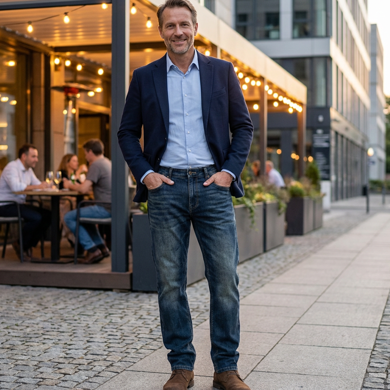 Stretchiga jeans med raka ben för herr