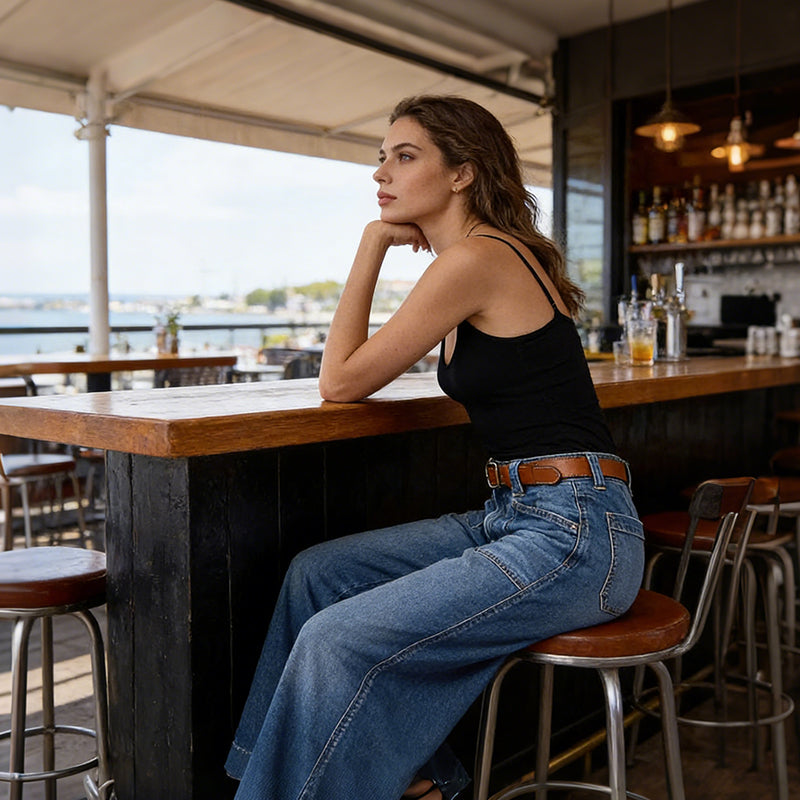 Damjeans med hög midja och vida ben
