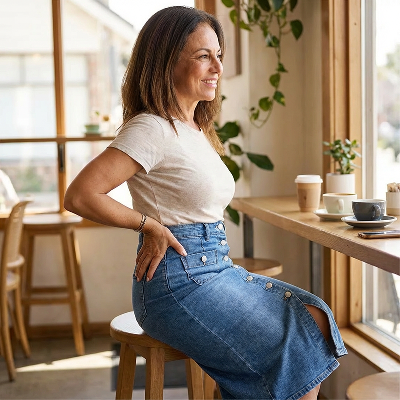👗 55% RABATT! ⏳ Högmidjad Denimkjol med Knappar Fram – Klädsam A-linje, Justerbar passform & Klassisk stil 💙
