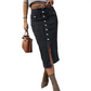 👗 55% RABATT! ⏳ Högmidjad Denimkjol med Knappar Fram – Klädsam A-linje, Justerbar passform & Klassisk stil 💙