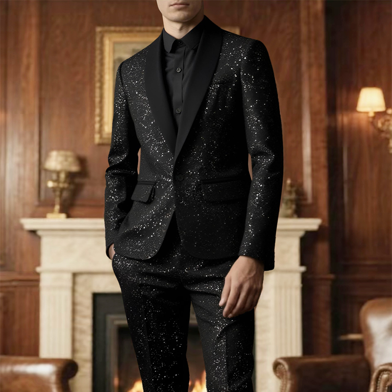 Mäns Svart Sparkle Tuxedo Dräkt Set