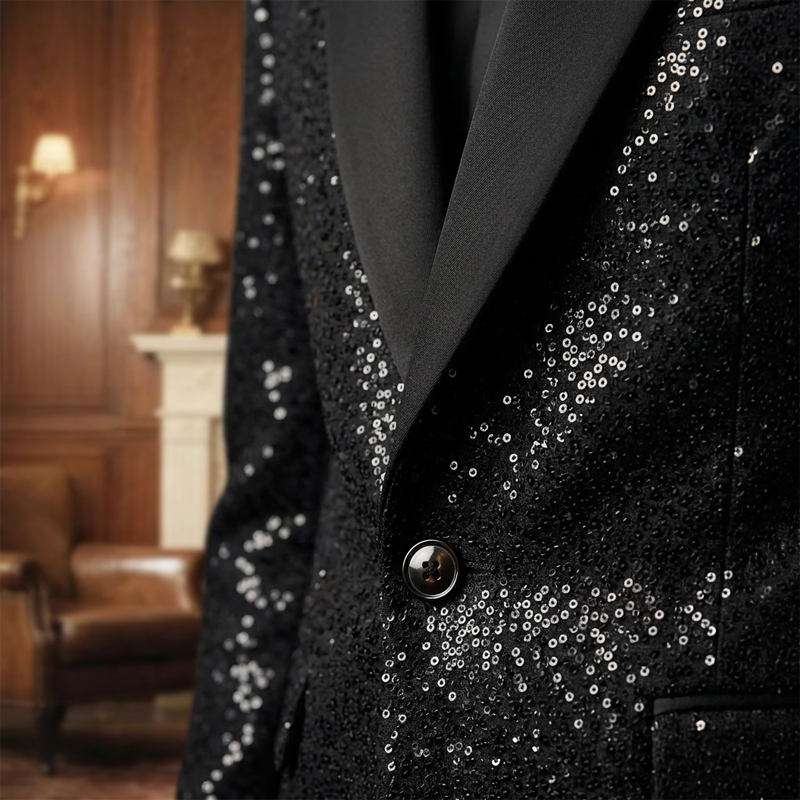 Mäns Svart Sparkle Tuxedo Dräkt Set