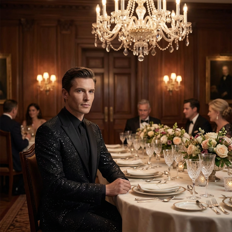 Mäns Svart Sparkle Tuxedo Dräkt Set