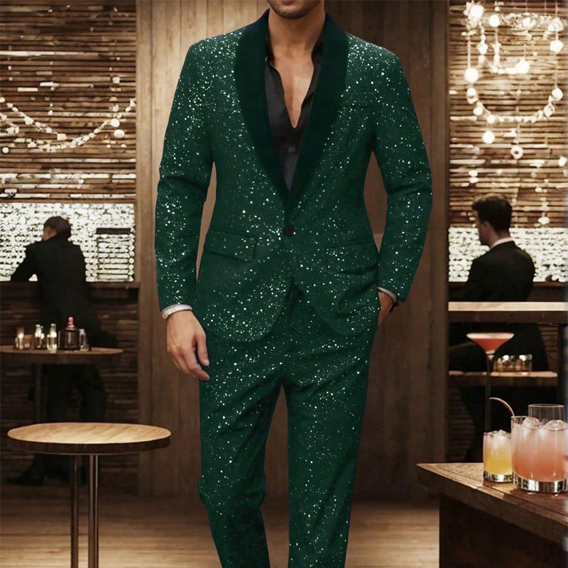 Mäns Svart Sparkle Tuxedo Dräkt Set