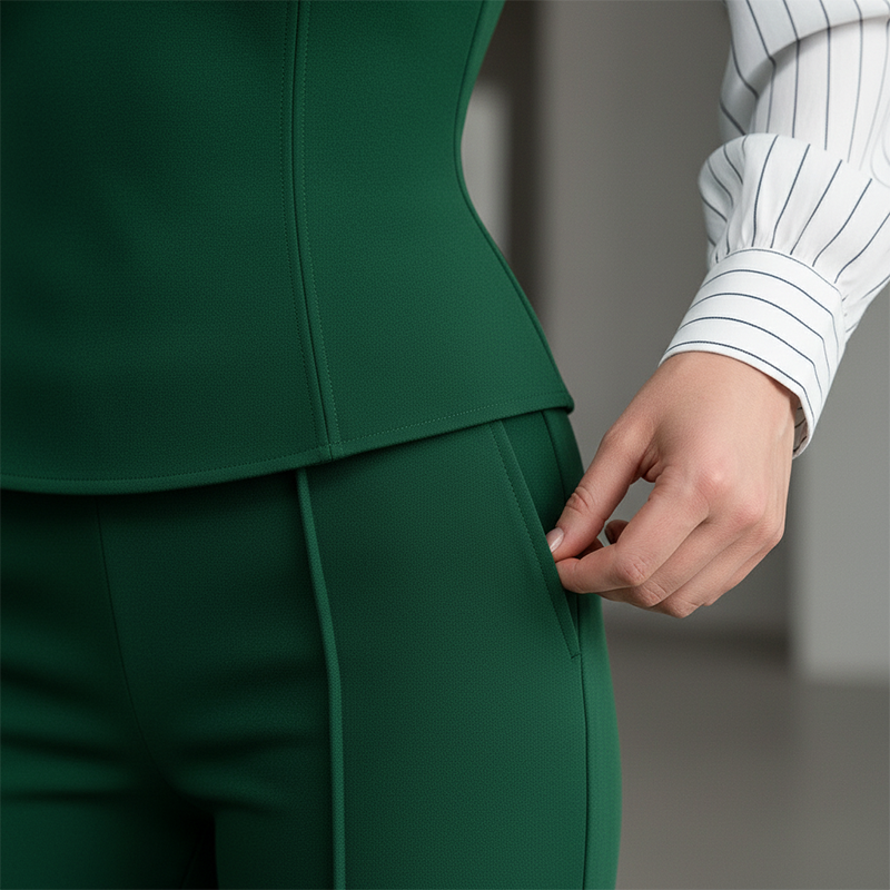 Elegant randig blus med V-ringning och vida byxor för damer