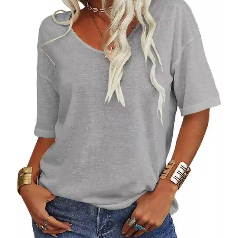 💖 Avslappnad Kortärmad V-ringad T-shirt för Dam