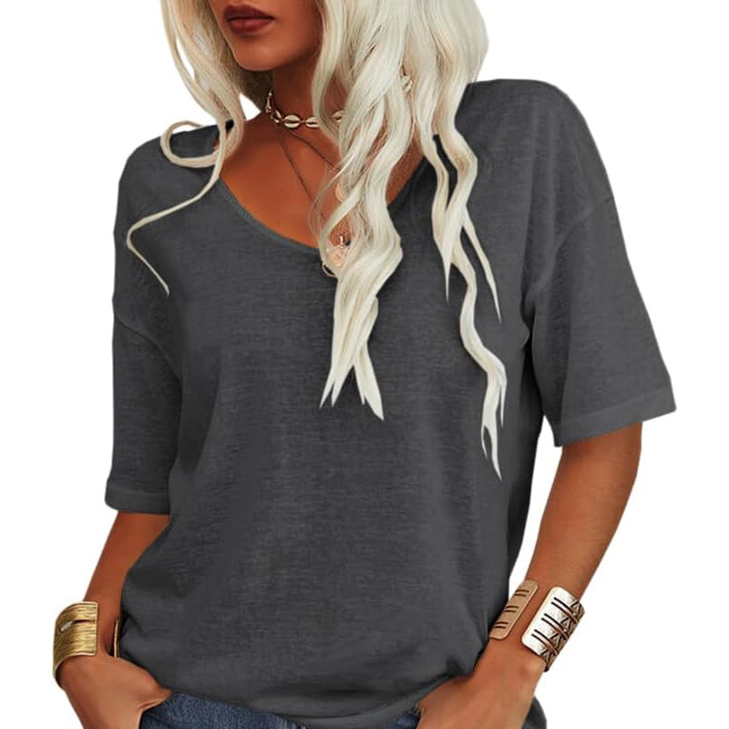 💖 Avslappnad Kortärmad V-ringad T-shirt för Dam