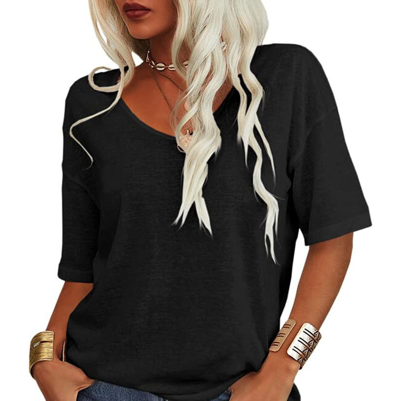 💖 Avslappnad Kortärmad V-ringad T-shirt för Dam