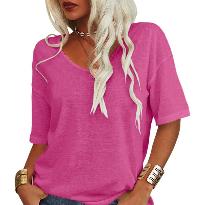💖 Avslappnad Kortärmad V-ringad T-shirt för Dam