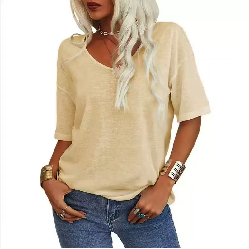 💖 Avslappnad Kortärmad V-ringad T-shirt för Dam