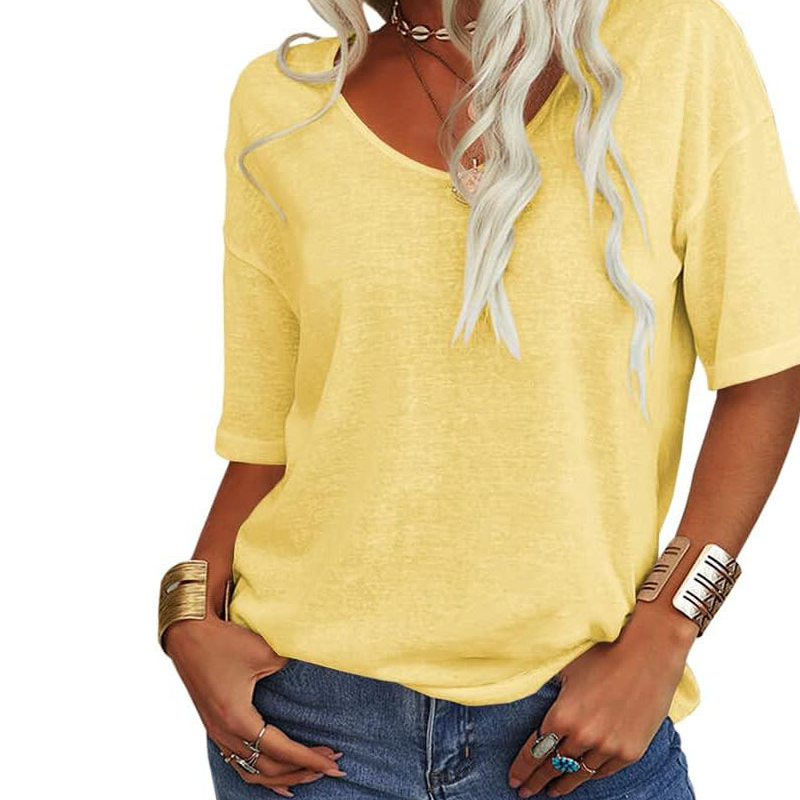 💖 Avslappnad Kortärmad V-ringad T-shirt för Dam